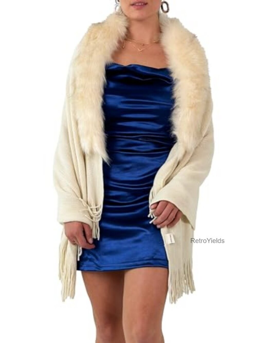 Women's Faux Fur Shawl Wrap Poncho Ruana Cardigan One Size